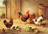 Edgar Hunt Canvas Paintings - Chickens in a Barnyard
